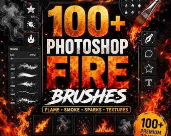 Paquete definitivo de pinceles de fuego para Photoshop / Efectos de llamas, texturas de humo, superposiciones de chispas / Descarga instantánea