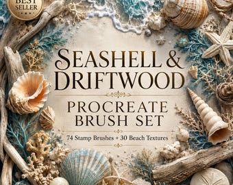 Conjunto de pinceles Seashell Driftwood para Procreate, 74 sellos, 30 texturas (descarga digital)