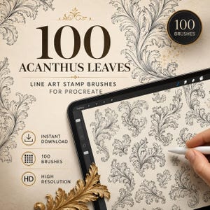 100 Acanthusbladeren Procreate Penselen | Botanische Lijntekening Stempels (Digitale Download)