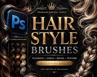 Paquete de pinceles de cabello para Photoshop / Pinceles de mechones de cabello realistas y cabello suelto para Photoshop