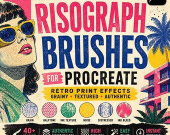 Pinceles Risograph para Procreate, kit de textura retro granulada (descarga digital)