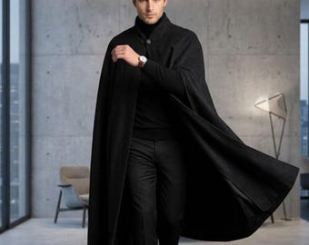 Black Wool Coat 80s Vintage Basile Dramatic Black Velvet