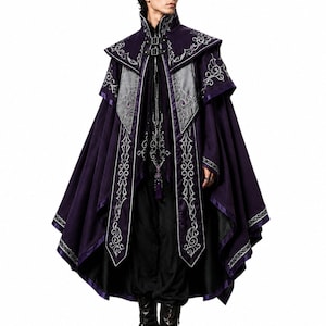 Fantasimantel | Medeltida trollkarlskappa | Gotisk magikermantel | Broderad renässansmantel | LARP Cosplay-kostym | Arcane Royal Fantasy Cape