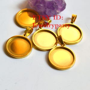 10pcs Round Bezel Tray Blanks, Cabochon Settings, Pendant Base Tray 10-40mm, Blank Bezel Base Settings, 18K Gold plated Stainless steel