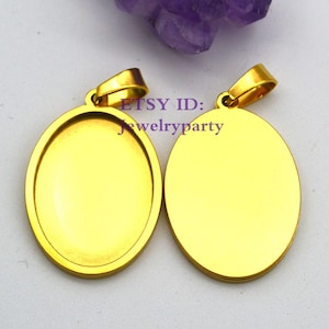 10pcs Oval Bezel Tray Blanks, Cabochon Settings, Pendant Base Tray 18x25mm, Blank Bezel Base Settings, 18K Gold plated Stainless steel
