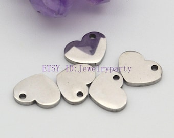 10pcs Heart Charms, Tiny Love Charm,  Mirror Polished Heart Pendant, Love Pendant, Necklace Findings, Gold /Rose Gold Stainless Steel Heart