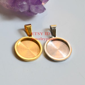 10pcs Round Bezel Tray Blanks, Pendant Base Tray 14mm, Cabochon Settings, Blank Bezel Base Settings, 18K Gold plated Stainless steel