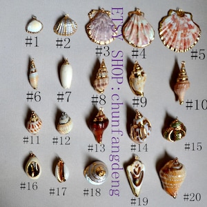 Natural Shell Charm, Real Conch Pendant, Hanging Marine Life Charm, DIY Seashell Charms Supplies,  Bulk Sea Shell Pendants with Gold Circle