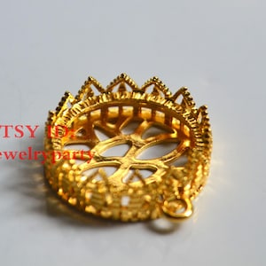 10pcs Base Pendant Setting, Round Crown Bezel Cup, Gemstone Cabochon Pendant Base, Silver/Gold plated Brass, Blank Bezel Base Setting