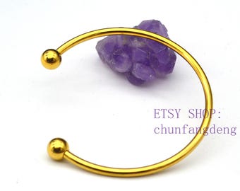 5pcs Ball Bangle Charm Bracelets, Gold Color Bangle Bracelet, 18K Gold Plated Stainless Steel,60mm Cuff Bracelet Blanks with Detachable Bead