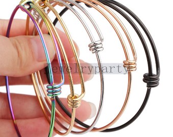 5pcs Expandable Bangle Bracelet, Gold Charm Bracelet, Adjustable Wire Blank Bangle, 1.8mm Stacking Bracelet,18K Gold plated Stainless Steel