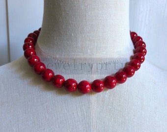 Red turquoise necklace,12mm Rifted turquoise Bead Necklace,turquoise necklace  Round Beads Necklace,wedding jewelry,gift for her,bridesmaid