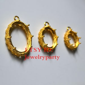 10pcs Base Pendant Setting, Oval Crown Bezel Cup, Gemstone Cabochon Pendant Base, Silver/Gold plated Brass, Blank Bezel Base Setting
