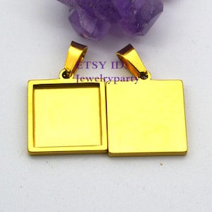 10pcs Square Bezel Tray Blanks, Cabochon Settings,10mm-30mm, Pendant Base Tray, Blank Bezel Base Settings, 18K Gold plated Stainless steel