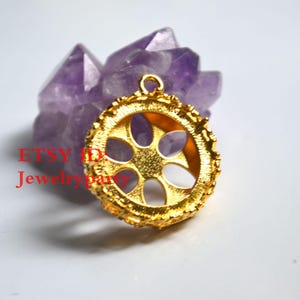 10pcs Base Pendant Setting, Big Round Crown Bezel Cup, Gemstone Cabochon Pendant Base, Silver/Gold plated Brass, Blank Bezel Base Setting