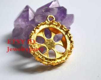 10 piezas de base para colgante, copa de bisel redonda grande con forma de corona, base para colgante con cabujón de piedra preciosa, latón chapado en plata/oro, base de bisel en blanco.