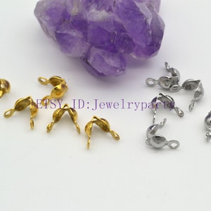 50pcs Gold Crimp Bead Cover, Calotte Ends, Bead Tips Clamshells, Clamshell Knot Cove, Cord Ends, Knot Cover Jewelry Findings,Stainless Steel