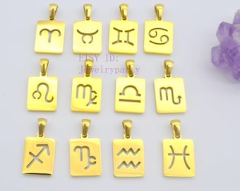 Collana con costellazione zodiacale da 5 pezzi, segni zodiacali astrologici in acciaio, collana con ciondolo zodiacale in oro, simbolo zodiacale rettangolare, ciondolo oroscopo