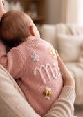 Personalized Hand Knit Baby Cardigan, Chunky Floral Embroidered Sweater, Cotton Blend Infant Apparel
