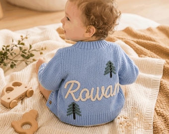 Custom Embroidered Baby Name Knit Cardigan, Soft Cotton Toddler Coat, Newborn, Baby Shower Gift