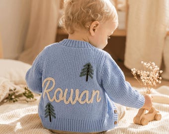 Custom Pattern Cardigan, Hand Knitted Toddler Cardigan, Newborn Shower Gift,