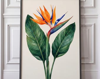 Paradiesvogel Ölgemälde Druck - Tropisch botanische Wandkunst, ausdrucksstarke Gouache Blume Poster