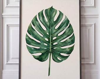 Monstera Blatt Druck - Aquarell Botanische Wandkunst, Tropisches Naturdekor