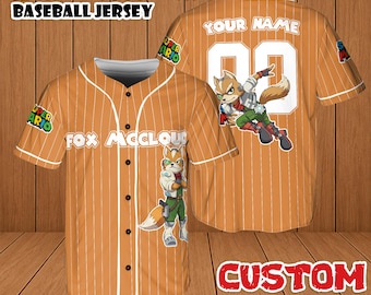 Custom Fox McCloud Baseball Jersey, Super Mario Gamer Shirt, Personalized Nintendo Gift Outfit