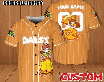 Individuell gestaltetes Baseballtrikot im Märchenprinzessinnen-Stil, personalisiertes Retro-Klempner-Spielshirt, Gamer-Team-Outfit