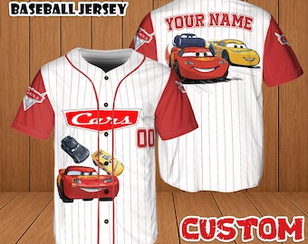 Custom Cars Lightning McQueen Baseball Jersey, Personalized Pixar Family Matching Outfit, Disney Cars Birthday Gift for Kids Fans Shirt Tee