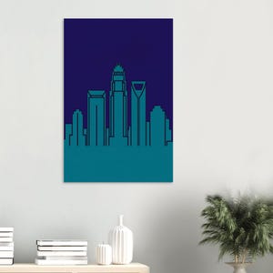 Pôster com o horizonte de Charlotte - Arte de parede do Bank of America Center - Impressão "Queen City" - Decoração moderna para casa, 60x90 cm