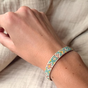 Mirage n04 - Pattern bracelet Miyuki Delica loom stitch teal - PDF tissage bilingue FR/EN - Brin