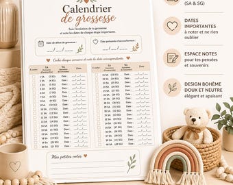 Printable beige pregnancy calendar | 40-week PDF pregnancy tracker | Neutral baby planner | Boho pregnancy journal |