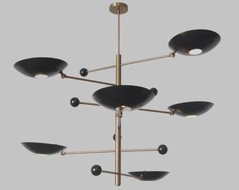 Illuminazione di lusso per la casa: lampadario in ottone stile Mid-Century Modern fatto a mano - Lampada a sospensione nera e oro