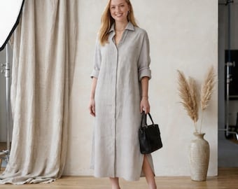 Oversized Button-Down Shirt Dress | Roll-Sleeve Longline Maxi | Relaxed Everyday Dress for Work & Weekends