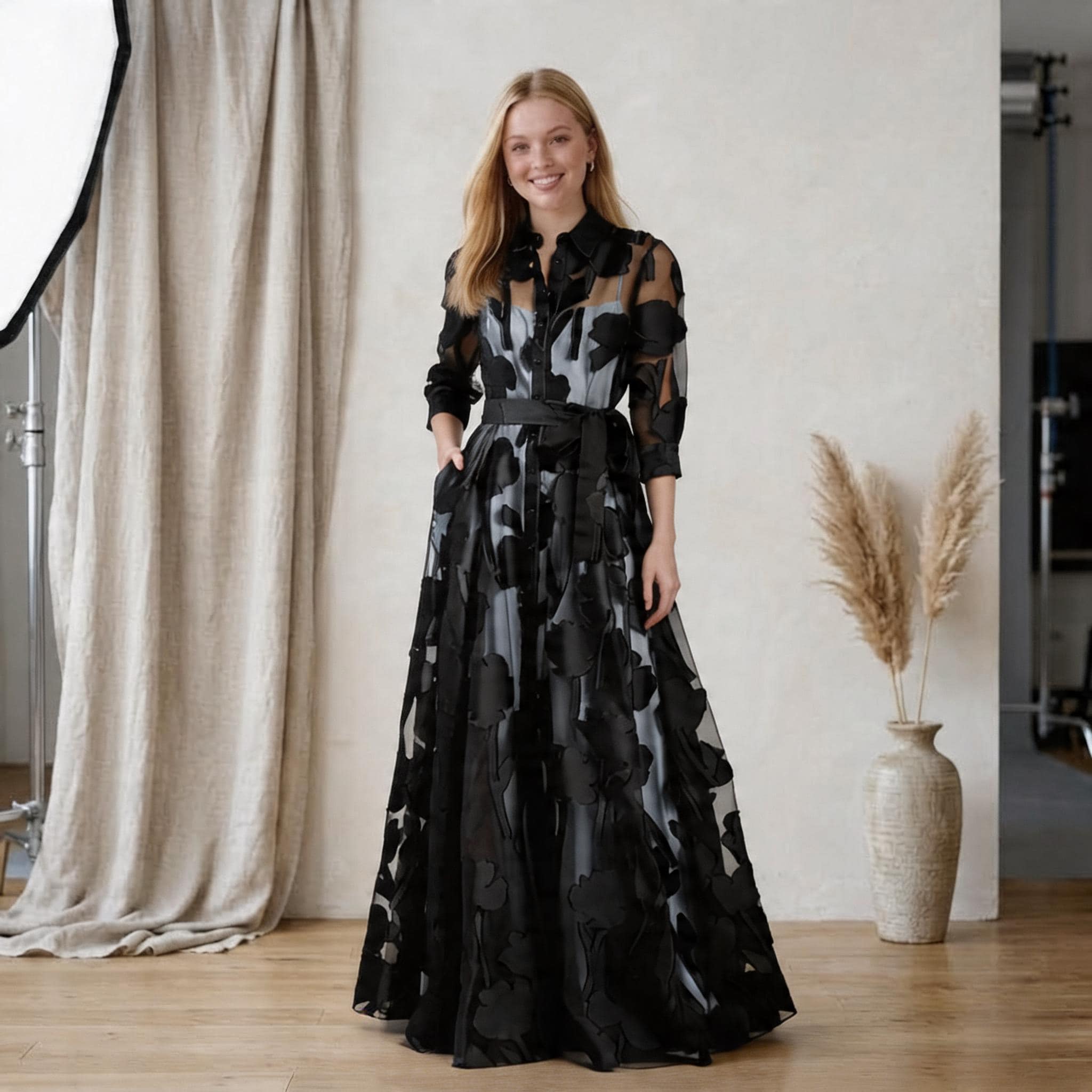 Black Sheer Floral Dress - Etsy