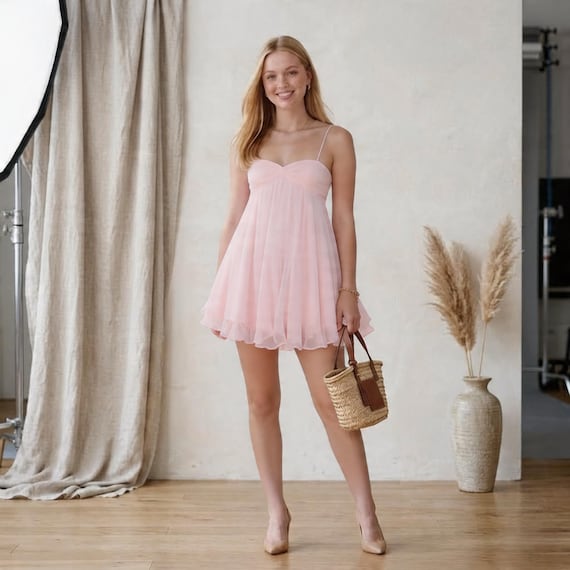 pink chiffon babydoll dress Edikted Ariellah Chiffon Babydoll Mini Dress - Pink