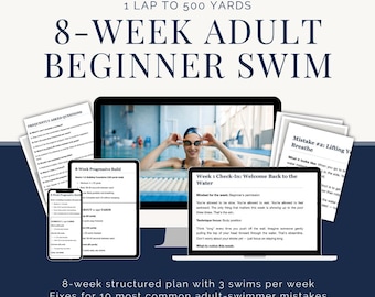 8-Week Adult Beginner Swim Plan | One Lap to 500 Yards |  Phase 1 Adult Swim Method | Instant Download