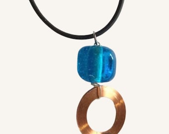 Upcycled Timing Chip Necklace | Blue Bead | Running Gift for Her