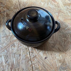 Korean Clay Pot with Lid Brown Earthenware Ceramic Ttukbaegi Rustic Asian Kitchen Decor