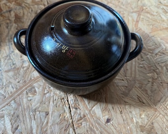 Olla de barro coreana con tapa, cerámica marrón, Ttukbaegi, decoración rústica de cocina asiática