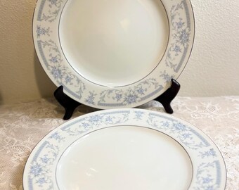 2 Vintage 1985 Sheffield Blue Whisper Dinner Plates,  Floral Fine Porcelain with Platinum Rim
