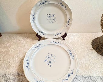 Pfaltzgraff Poetry Glossy Dinner Plates, Set of 4, Vintage Stoneware, Blue Rose Scalloped Rim