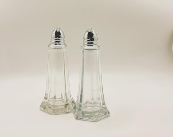 Vintage Classic Glass Eiffel Tower with Chrome Screw Top Salt and Pepper Shakers