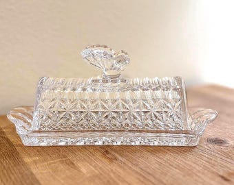 Diamond Cut Butterfly Butterdish by Circleware Clear