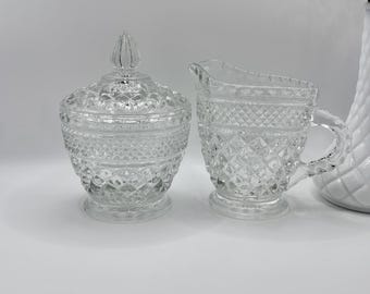 Anchor Hocking Wexford  Diamond Pattern Creamer and Covered Sugar Bowl (2 options)