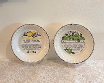 Vintage 11" Ceramic Sebring Ohio Pottery, 'Country Harvest', Fruit Pie Plates W/Recipe