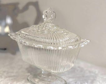 Indiana Glass Mid Century Ornate Oblong Covered Dish