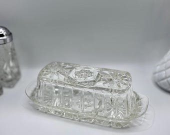 Vintage Anchor Hocking Star of David Covered Butter Dish, Clear EAPC, Mid Century Kitchen