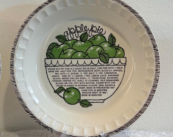 Vintage 11" Ceramic Sebring Ohio Pottery, 'Country Harvest', Fruit Pie Plate W/Recipe